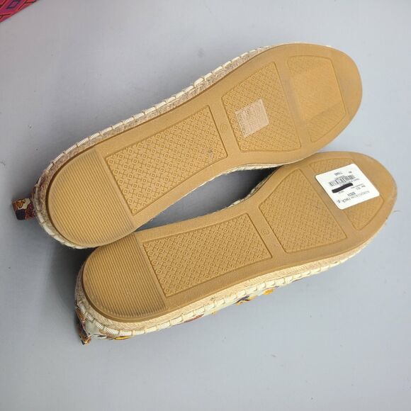 Tory Burch Sz 10.5 Flats Shoe Grosgrain Whipstitch Espadrille Printed Canvas New - Picture 6 of 7